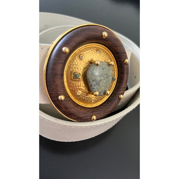 AUTH VALENTINO GARAVANI PRECIOUS STONE BLUE DALMATION JASPER GRIPOIX BELT - Picture 3 of 9